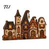 Autumn Theme Interior Ornaments Halloween Retro Haunted Village Wooden Tabletop Decor, Fall Farmhouse Witch Mantle Decorations House Ornament,