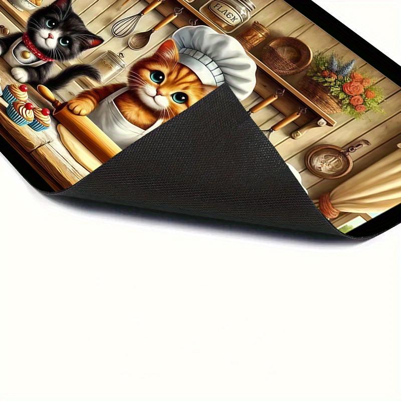 1Pcs Rubber Drying Mat With  Chef Cat Print For Coffee Shop Restaurant Kitchen Carpet Tableware Durable Diatom Mud Table Mat Pet Mat Coffeeware