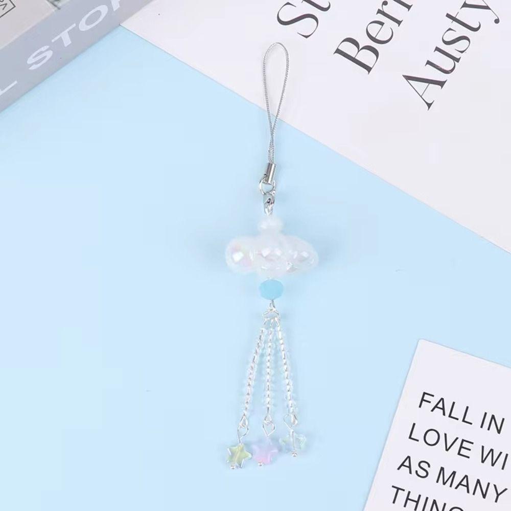 3D Cloud Mobile Phone Strap Keyring Pendant Beaded Phone Chain Cloud Star Lanyard  Women Girls