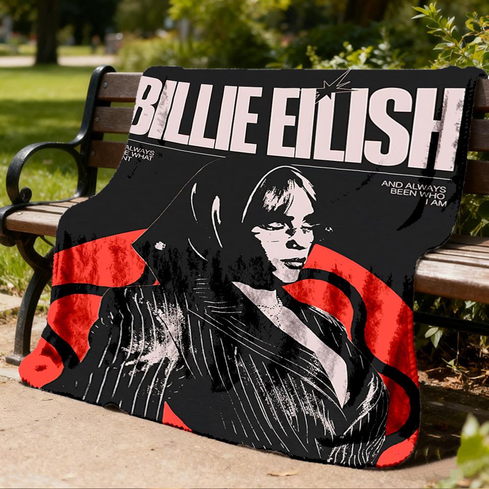 1pc Billie Eilish Outdoor Flannel Blanket, Cozy & Warm Soft Te Playful Design, Napping Camping,