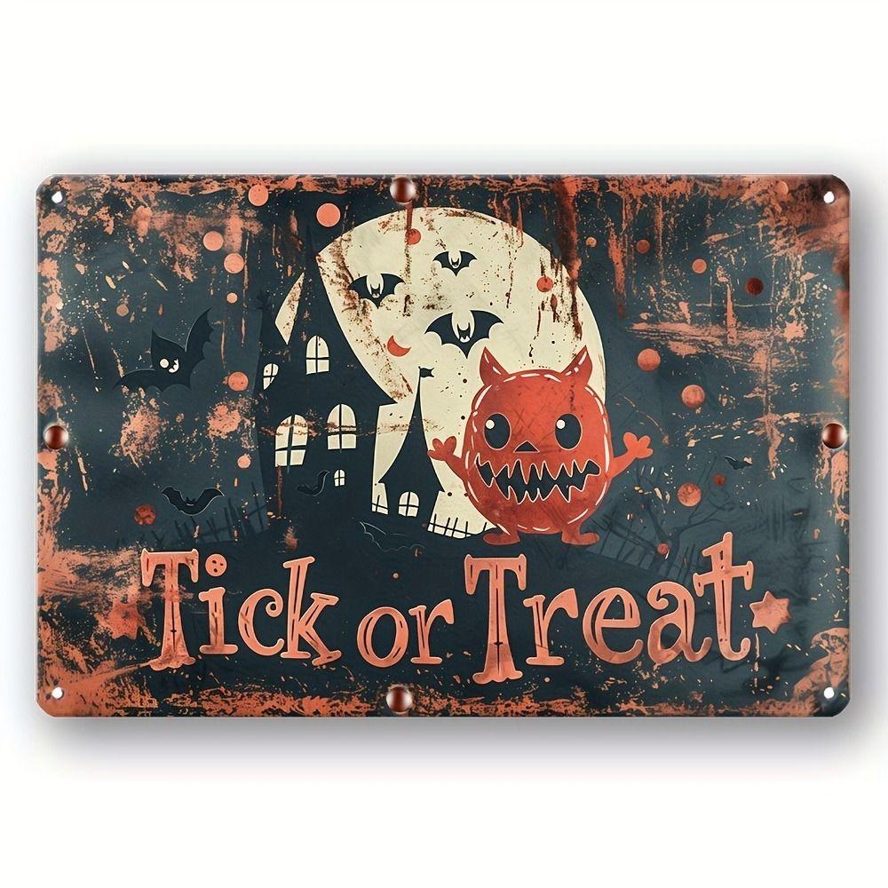 Witch Cat Forest Halloween Sign Metal Tin Sign 20x30 cm Wall Decor
