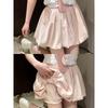 Women's Mini Skirt High Waist A Line Slimming Summer Skirt Shorts Petite Pleated Puff Hem Pink