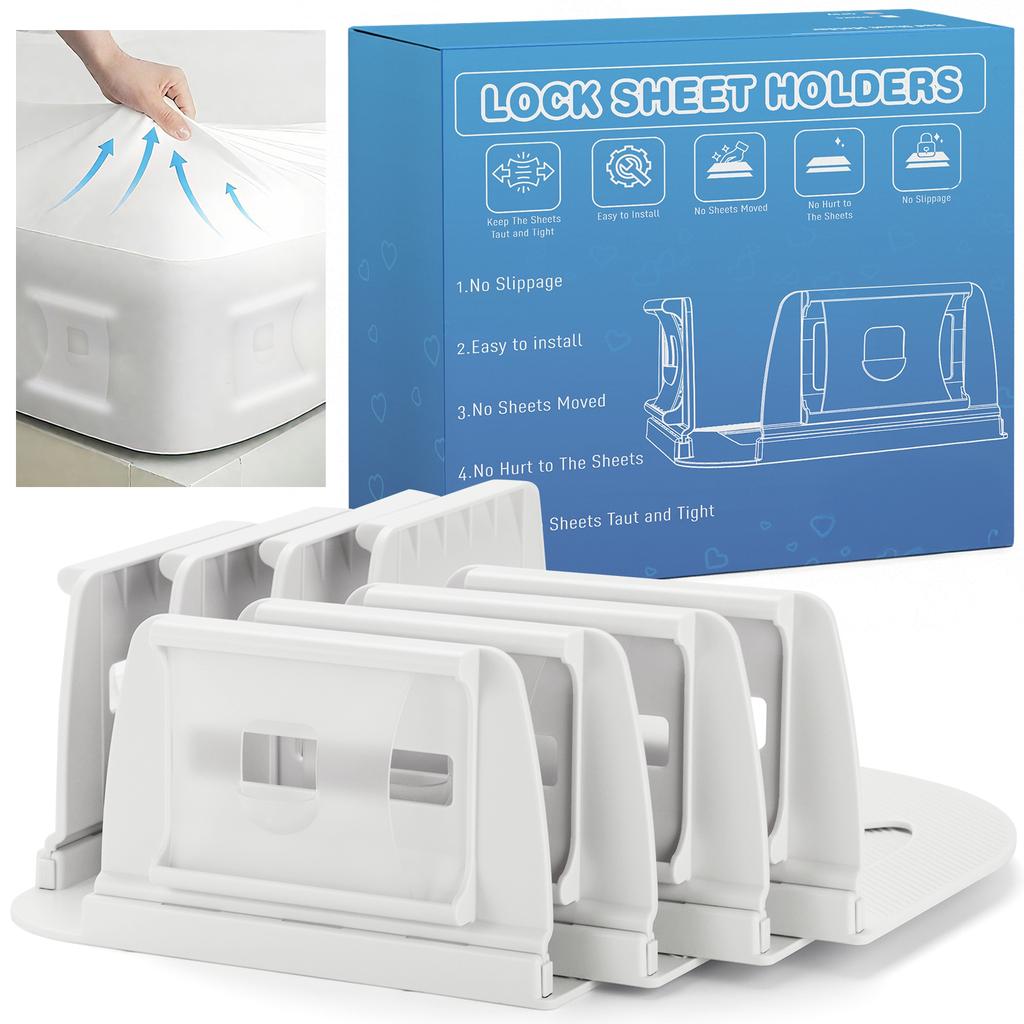 Sheet Lock Corner Clips, Durable Reinforced Straps, Universal for All Mattress Sizes, Anti-slip, Keep Sheets Tight & Fixed