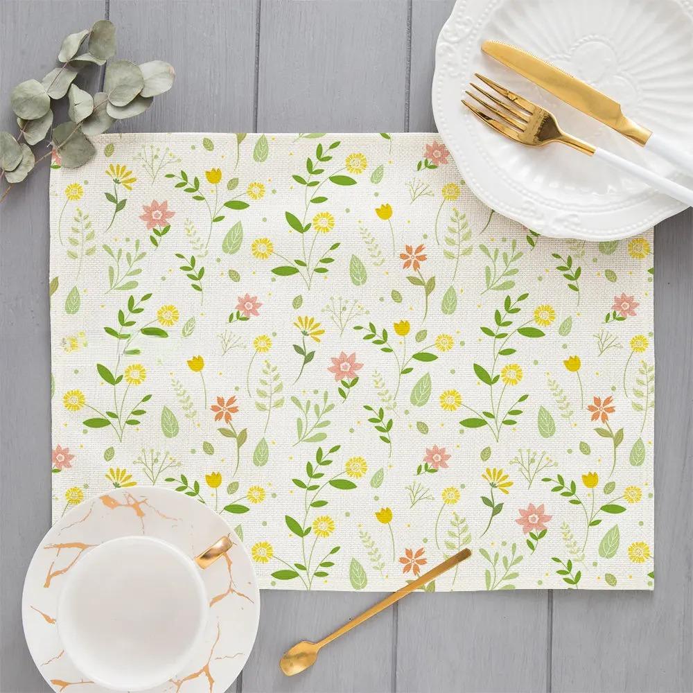 Bohemian Floral Pattern Placemat Kitchen Decor Linen Placemats 1pc, Daily Home Decoration