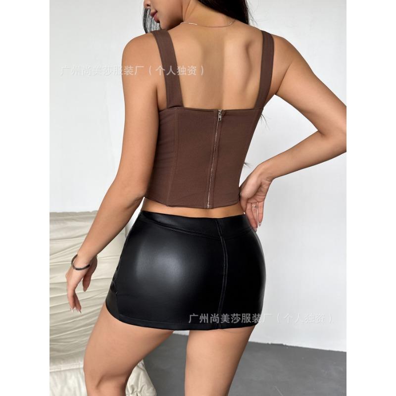 Top Corto Corsetto Bianco da Donna con Scollo Quadrato Bustier Strutturato Spalline Sottili