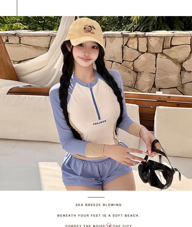Women's Long Sleeve Two-Piece Surfing Swimsuit: Conservative, Slimming, Quick-Dry, Sun Protection for Snorkeling, Rafting, Diving.