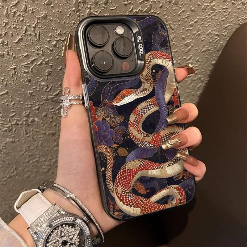 Applicable iPhone16ProMax iPhone Case 15 Art 14 Petal Snake 13 Color Silver 12 Laser IMD