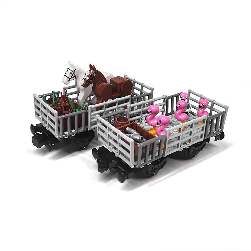 Building Blocks Modular Train Chassis Set Moc Trains Transport Farm Animals Sheep Horses Cattle Pigs