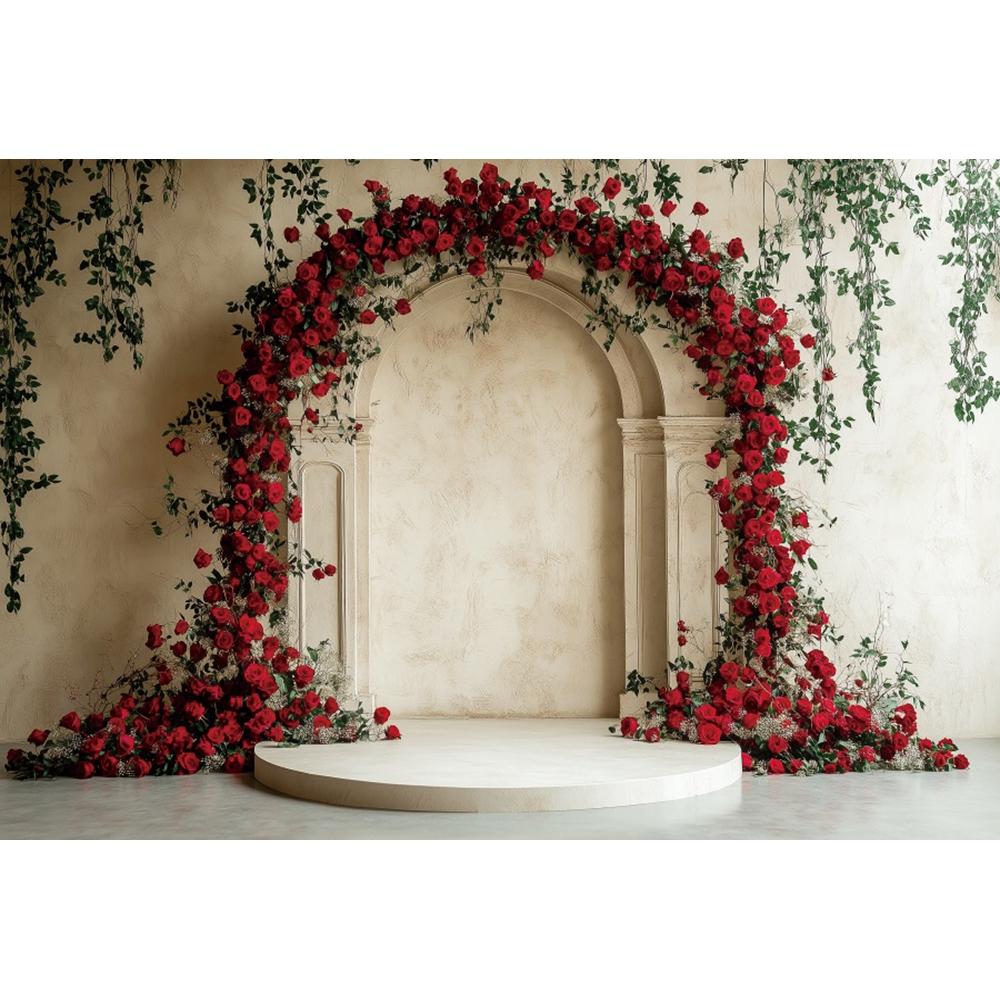 Valentine's Day Photography Backdrop White Arch Red Roses Love Heart Wedding Party Room Decor Girls Portrait Photo Background