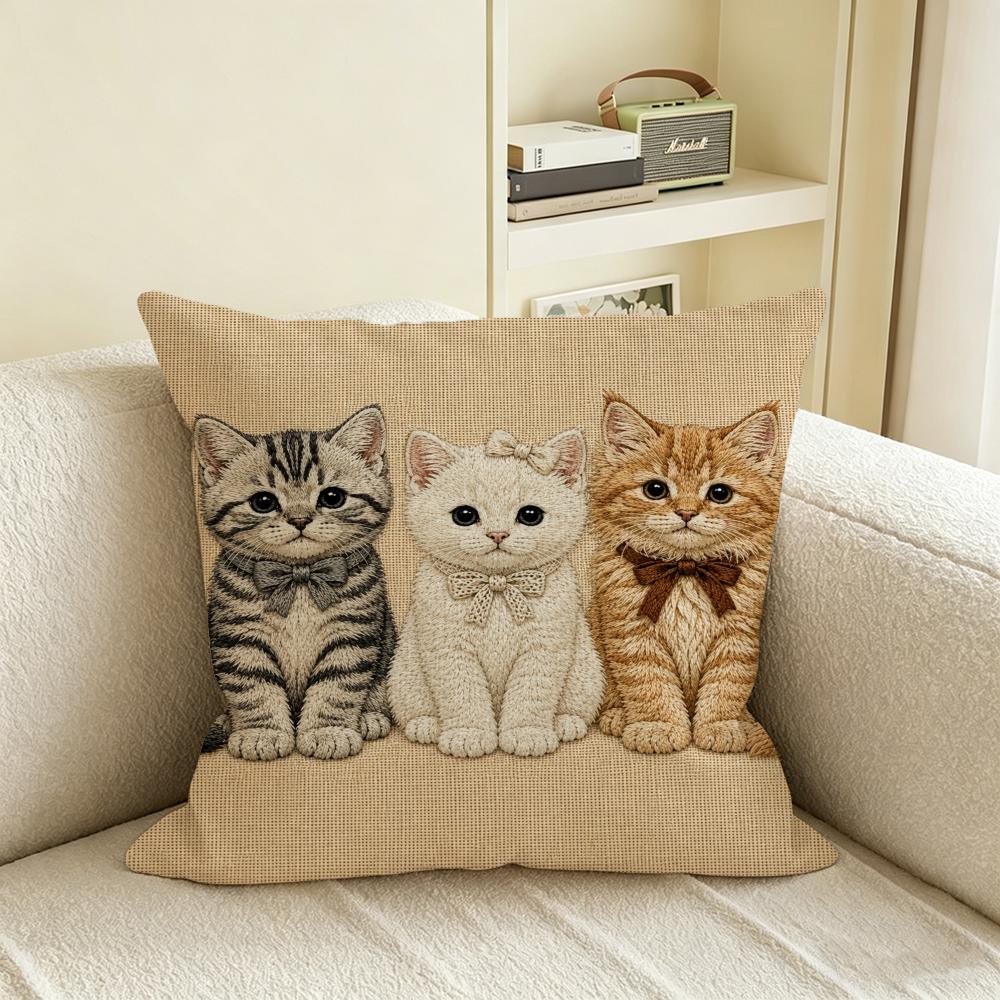 Copricuscino Gatto D Piatto Gatti Carini Federa Naturale Lino Set Decorazione AllinOne per Divano Camera da Letto Sedia