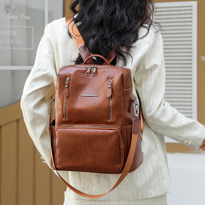 Large Capacity Women's Backpack Travel PU Backpack Student Schoolbag
