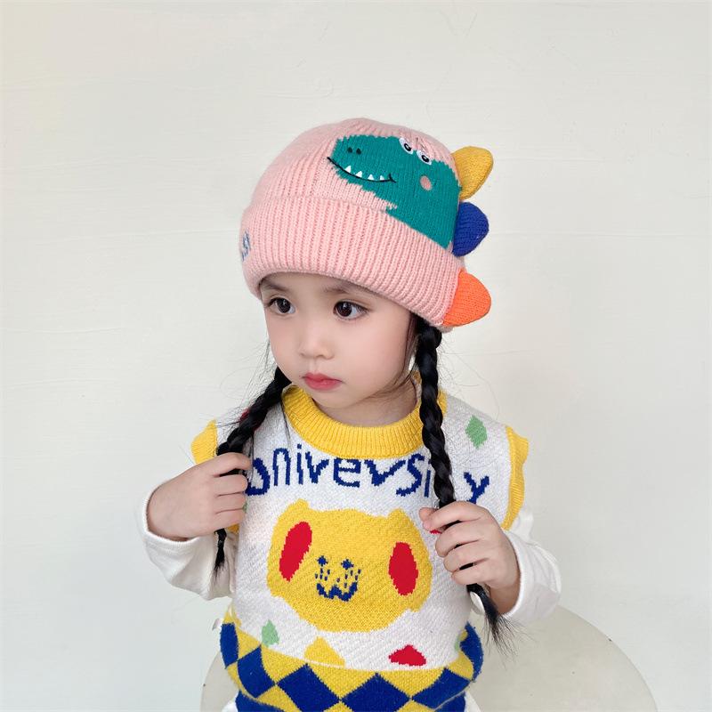 Children's Hat Girls Cute Dinosaur Warm Hat New Autumn and Winter Little Boy Cartoon Windproof Ear Hat