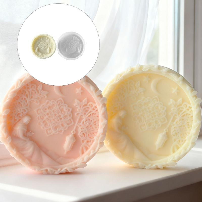 Ramadans Arabic Reusable Silicone Mold in Round Shape for Aromatherapies Candle Soap Making and Chocolate Crafts Supplies