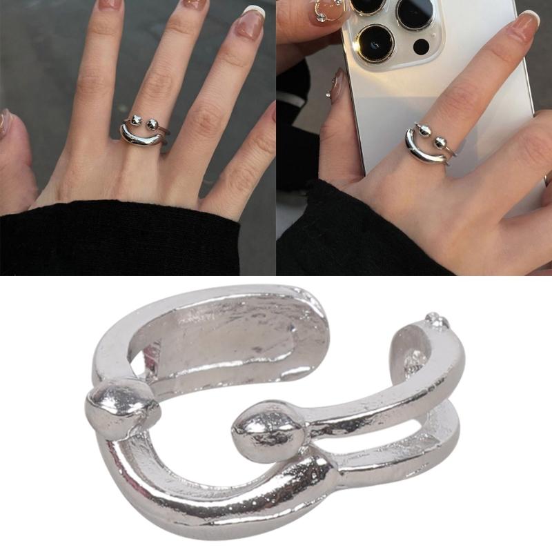Charm Vintage Cute Simple Smile Adjustable Ring Silver Color Engagement Wedding Rings Jewelry Gift for Men and Women