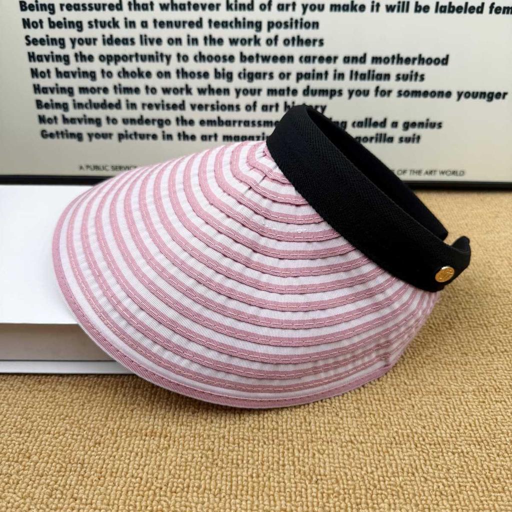 Summer Eaves Striped Empty Top Sunscreen Hat Women's UV Protection Can Tie a Ponytail To Show the Face Small Versatile Sunshade Sun Hat