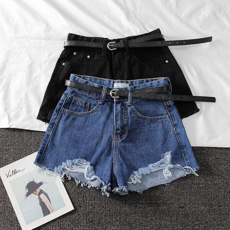 Denim High-waisted Shorts Women's Loose Ripped Fringe Wide Leg Hot Pants