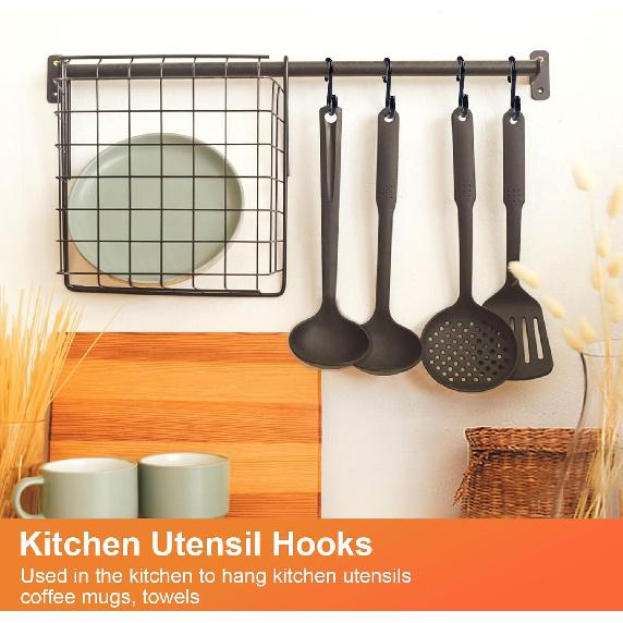 3 Inch Vinyl Coated S Hooks, 12 Pack S Hooks for Hanging Plants Heavy Duty, Small Non Slip Black Rubber Coated Metal Closet Rod Hooks for Hanging