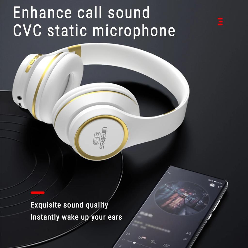 KH20 Earphones Over Ear Bluetooth Headphones Wireless Headset with Built-in Mic Soft Earmuffs Retractable Holder Connecting Audio Cable on Clearance
