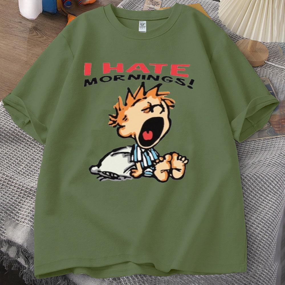 ZX Tee Vintage I Hate Mornings Premium T-Shirt Retro Cartoon T-Shirt Vintage 90s Tee Comfortable Personality for Outdoor Enthusiasts