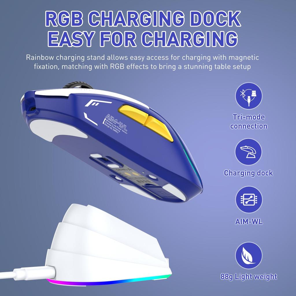 DAREU A950 Wireless Gaming RGB Charging Stand 12000 Armored Technical Standards Approved Mouse, Ambidextrous, Lightweight, Wireless,