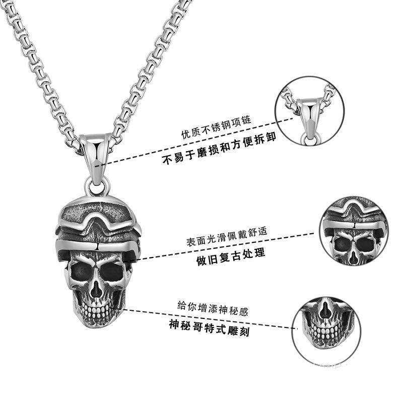 Pendentif Titane Acier Inoxydable Personnalité Mode Homme et Femme Lunettes Moto Crâne Pendentif Collier