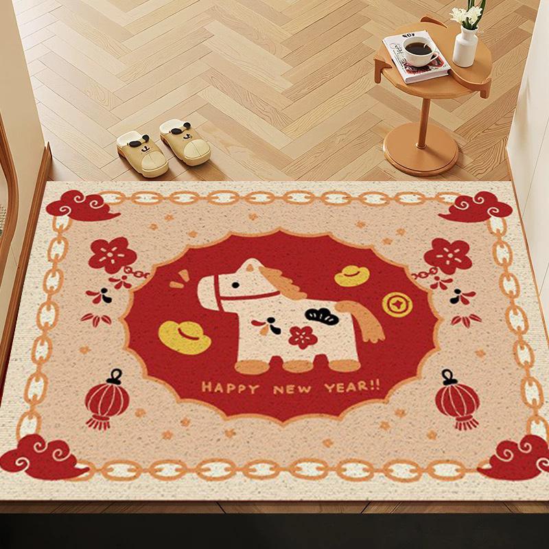 Chinese New Year Entry Door Mat Spring Festival Bedroom Bath Non-slip Rug Carpet Entrance Doormat Horse Year Decoration