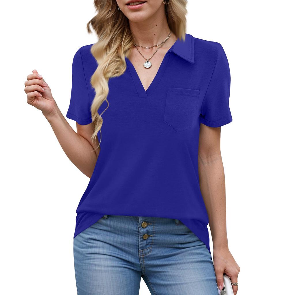 Camisas de mujer de verano para negocios, informales, de trabajo, de manga corta, con botones y cuello en V, blusa, camiseta