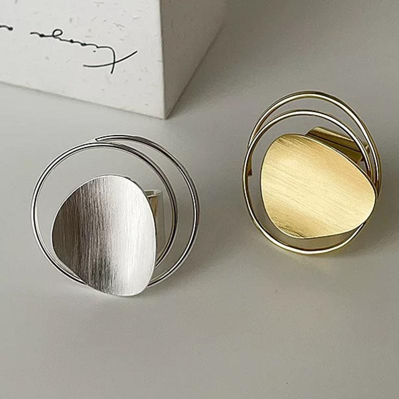 925 Sterling Silver Rings for Women Couple Minimalist Handmade Simple GOld Circle Big Ring Fine Jewelry Gift Prevent Allergy