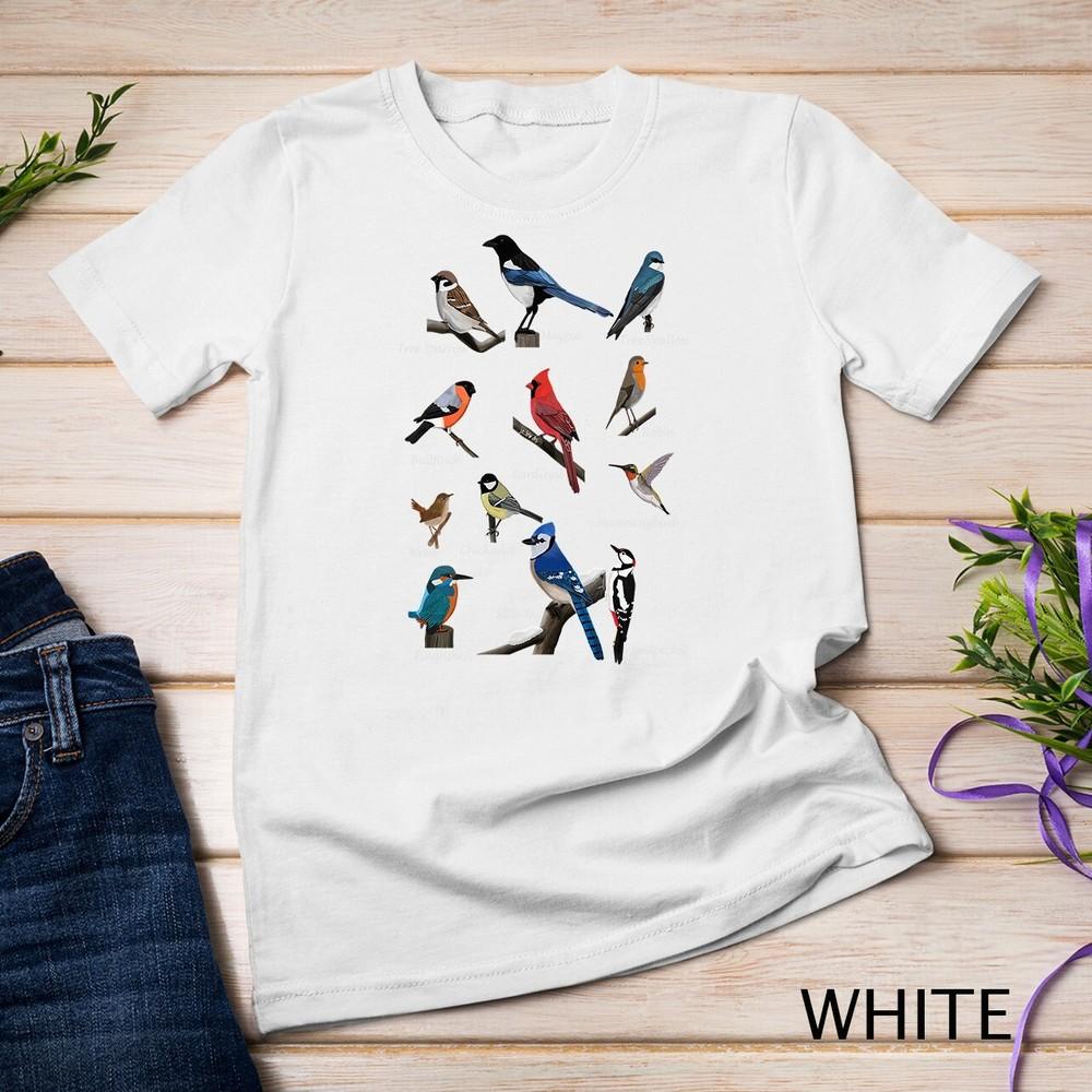 

Garden Birds Cardinal Blue Jay Hummingbird Robin Wren Finch Unisex T-shirt M