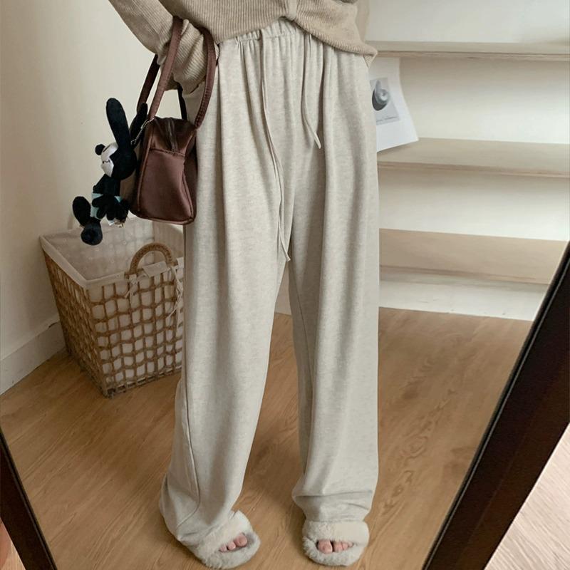 Petite High-Waisted Wide-Leg Sweatpants for Women - Autumn/Winter, Drape Style, Floor-Length, Small Size, Soft, Casual, 145XS.
