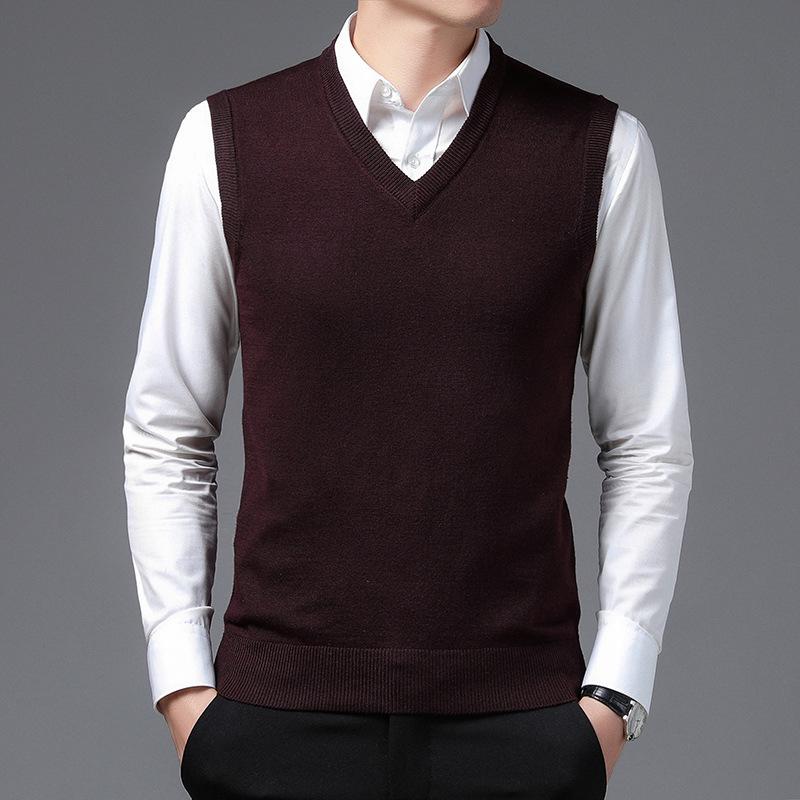 Spring and Autumn Men's Sleeveless Wool Vest Middle-aged Loose Dad Men's Bottom Shirt Top