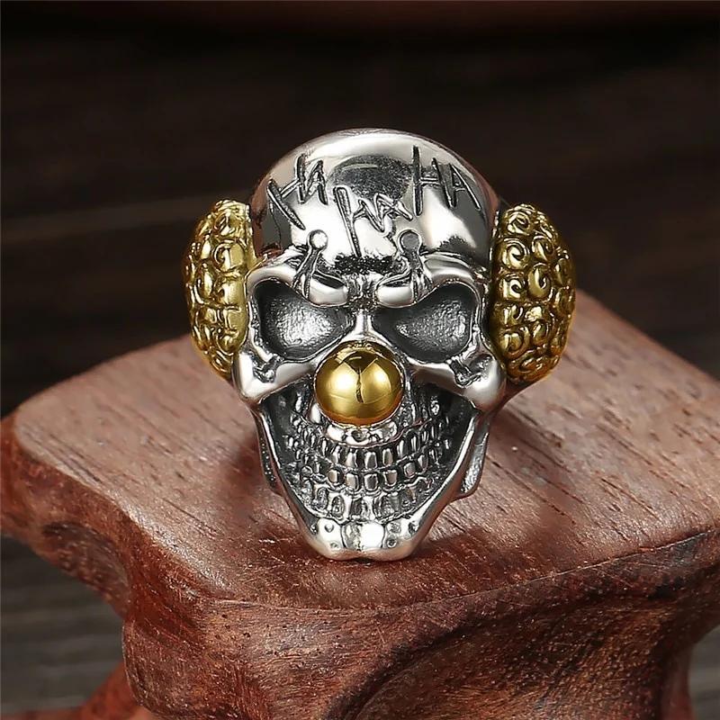 Vintage Punk Clown Skull Rings For Men Gothic Punk Demon Skull Rings Hip Hop Men Motorcycle Rock Biker Jewelry Gifts