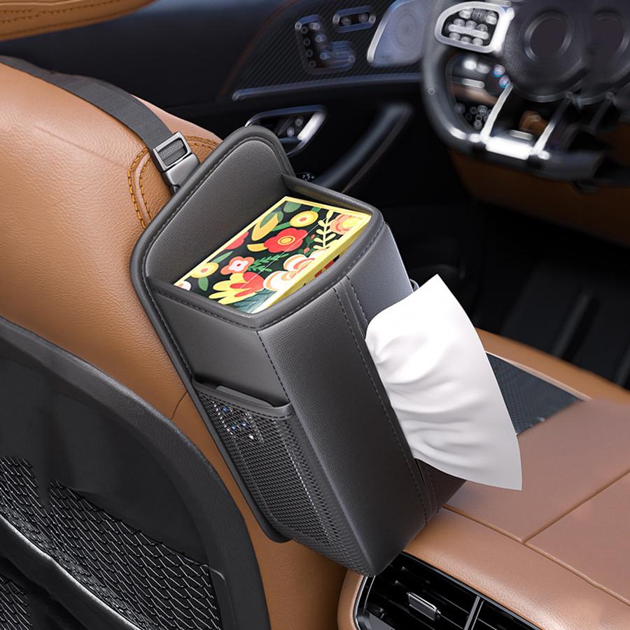 Car Seat Side Organizer, Multifunctional Tissue Box Holder with Storage Pouch, Space-Saving Car Accessories