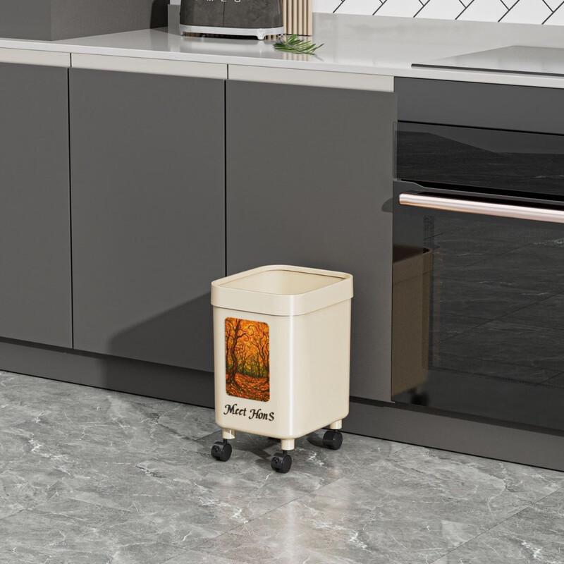 Mobile Bathroom Trash Can with 2-Layer Tray