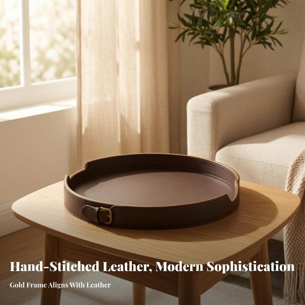 Round Serving Tray Sleek with Raised Rim Modern for Coffee Table
