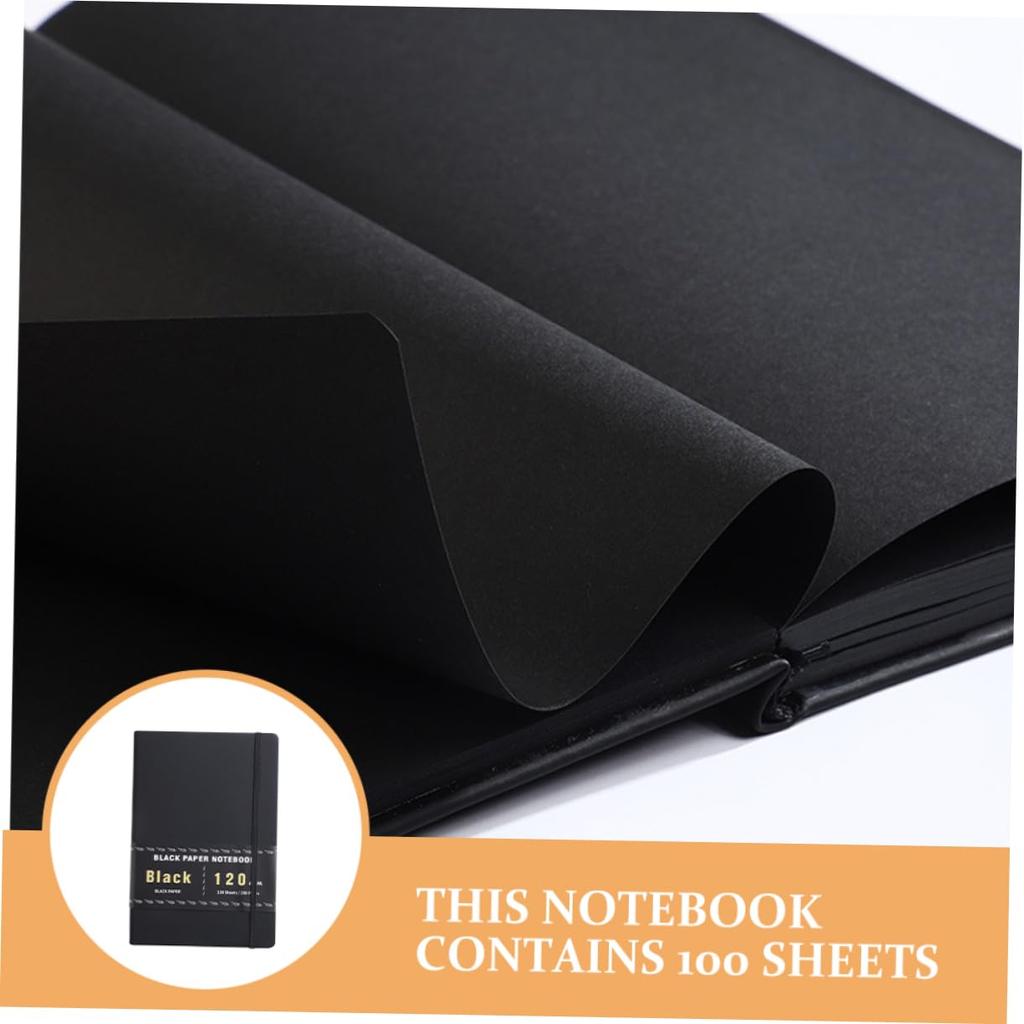 Lurrose 200 leere Notizbücher mit schwarzem Papier, kariertes Notizbuch, Skizzenbuch mit schwarzem Papier, Schulheft, liniertes Notizbuch, Notizbuch zum Notizenmachen, Schwarz