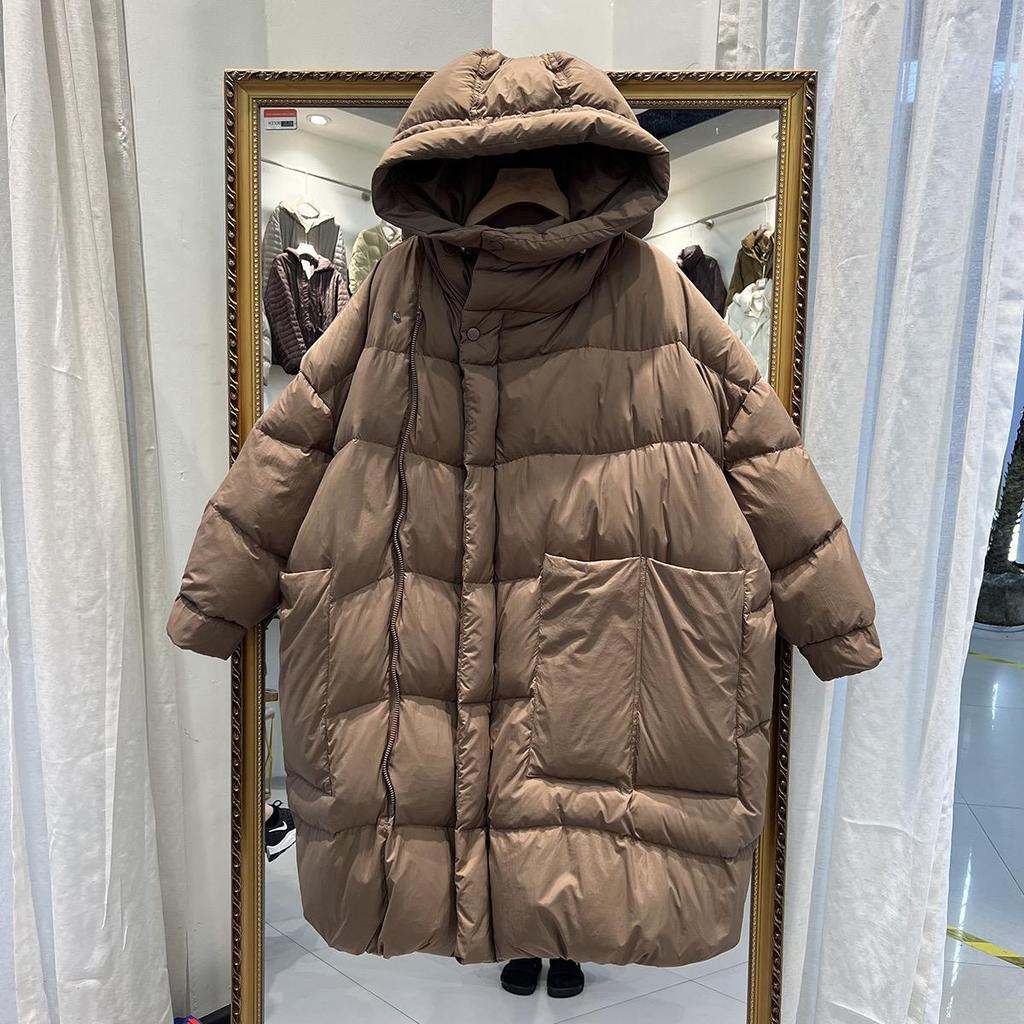 Women's Autumn And Winter Big Lapel Hooded Down Jacket Loose Solid Large Size Coat