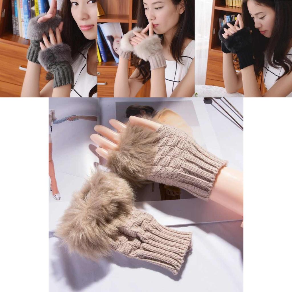 Winter Warm Gloves For Women With Knit Fabric And Half Finger Design