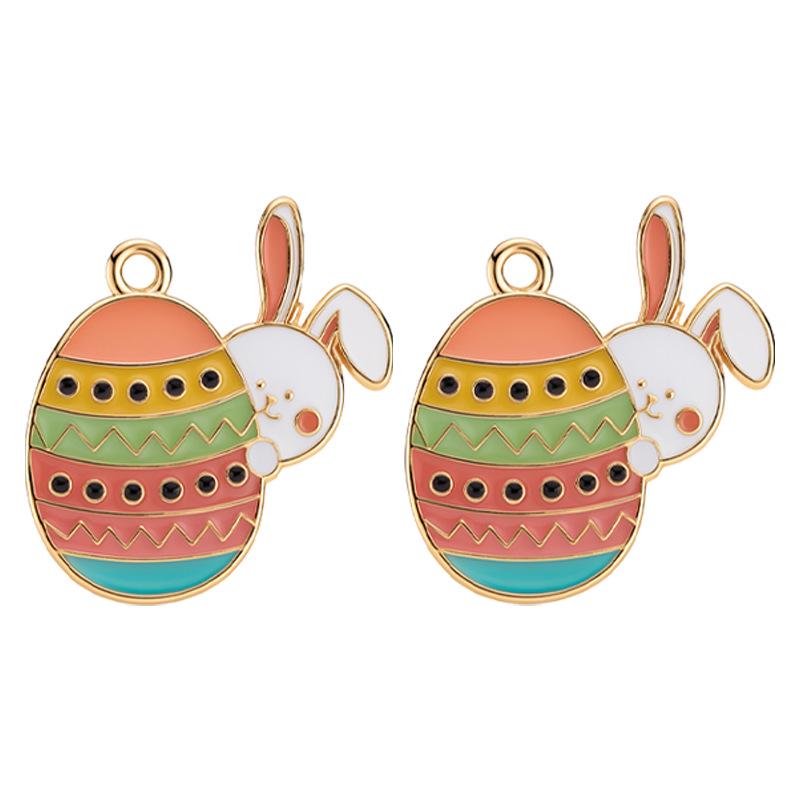 Easter Drip Oil Cartoon Egg & Rabbit Alloy Pendant Charm for DIY Necklace Accessories