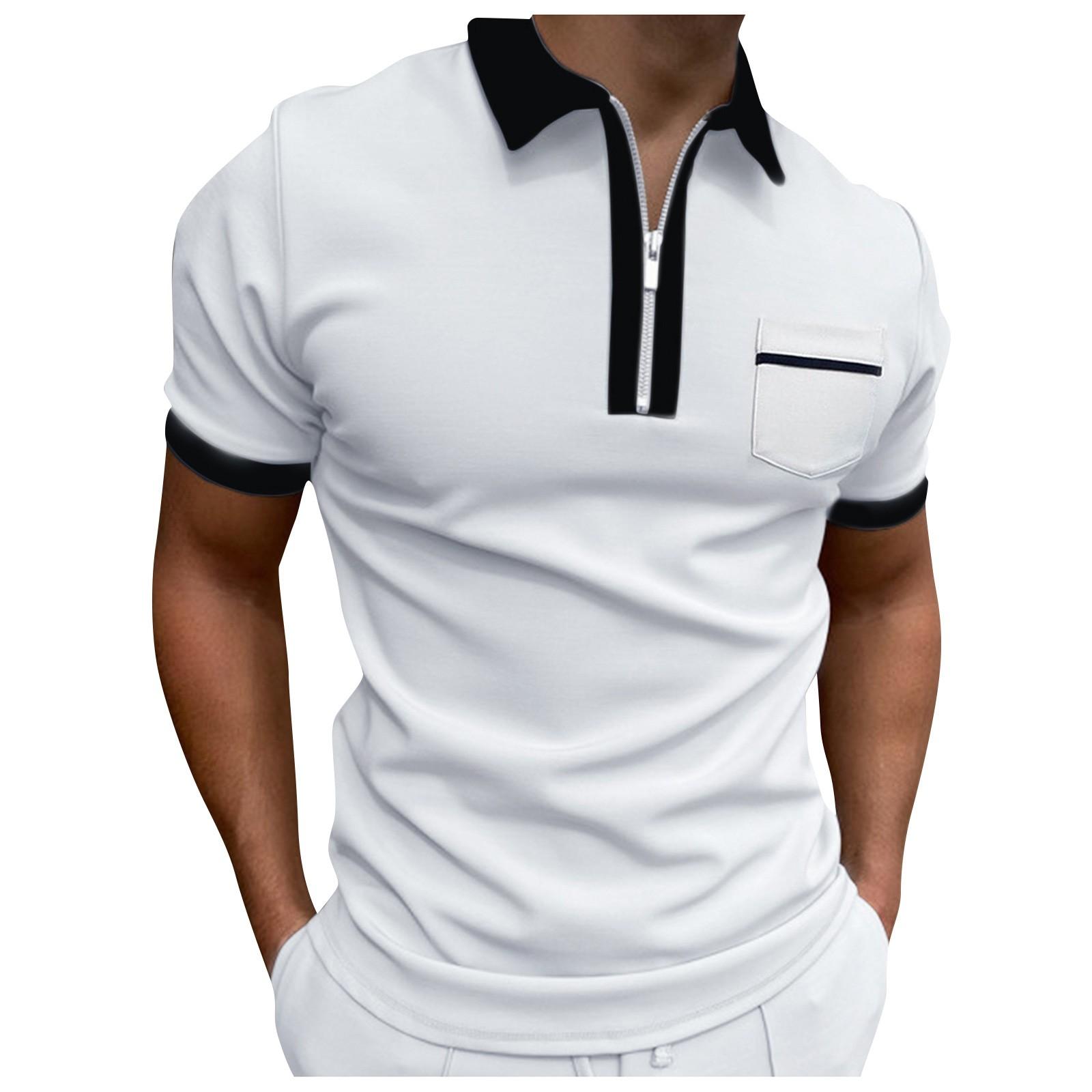

Мужская летняя футболка с карманами и отворотами, мужская рубашка на молнии, приталенные повседневные топы для гольфа с короткими рукавами XL белый