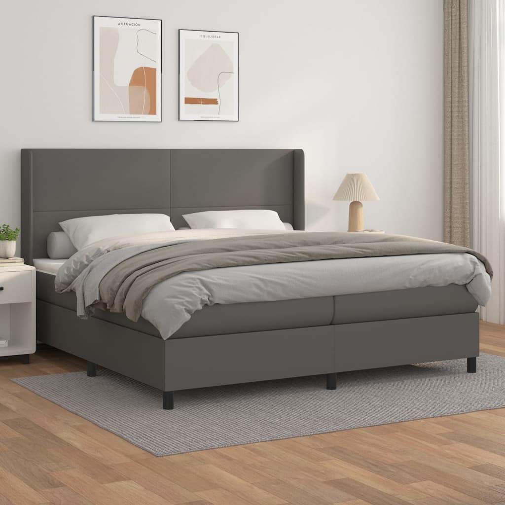 Vidaxl Kontinentalbett Mit Matratze, Grau, Öko-Leder 200X200 Cm