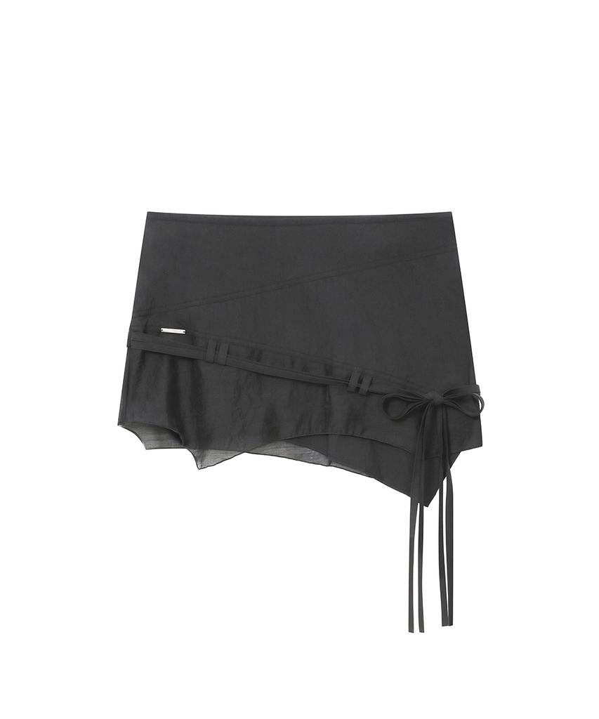Miseki Seoul Diagonal Sheer String Mini Skirt Charcoal