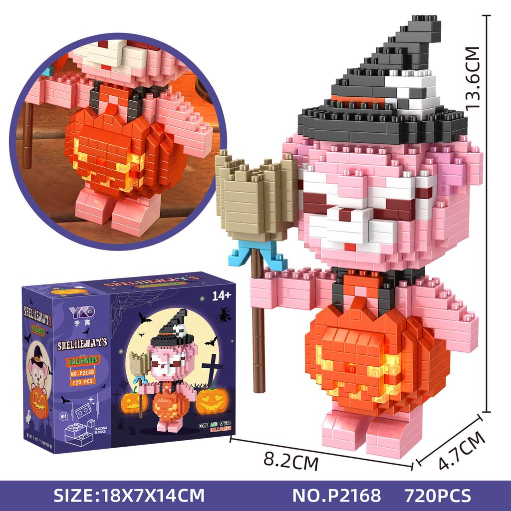 Halloween Stitch Building Blocks Kitty Duffy Disney Cos Pumpkin Ghost Micro Bricks Mini Figure Assembled Toy For Home Decoration