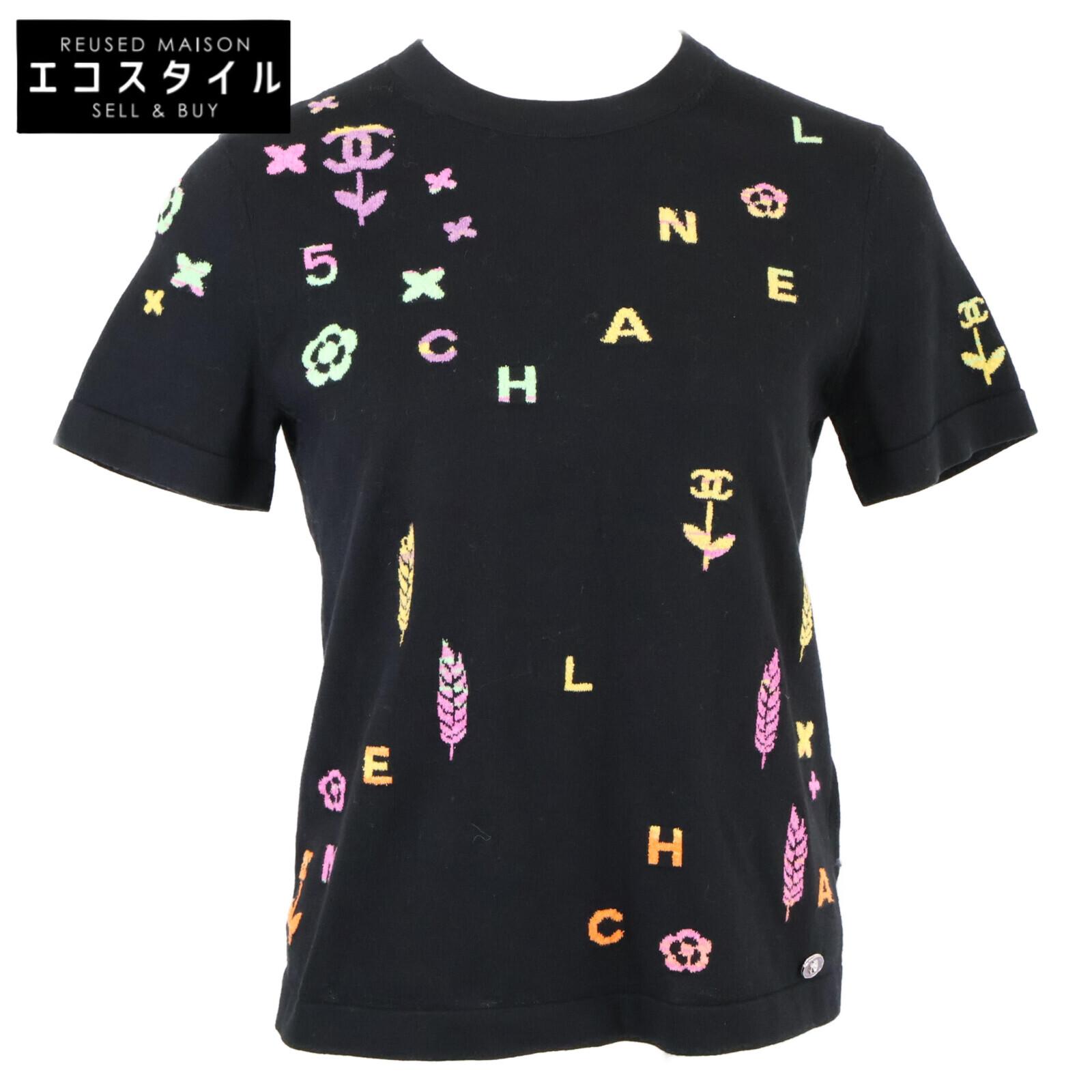 

CHANEL Good condition, genuine Japanese product, P72160K10373, 22P, multi-logo icon cotton knit T-shirt tops 34 blackUsed