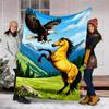 1pc Eagle Horse Throw Blanket Polyester Fiber, Lightweight Flannel, Soft & Warm, All Season Use for Outdoor, Camping Digital Print