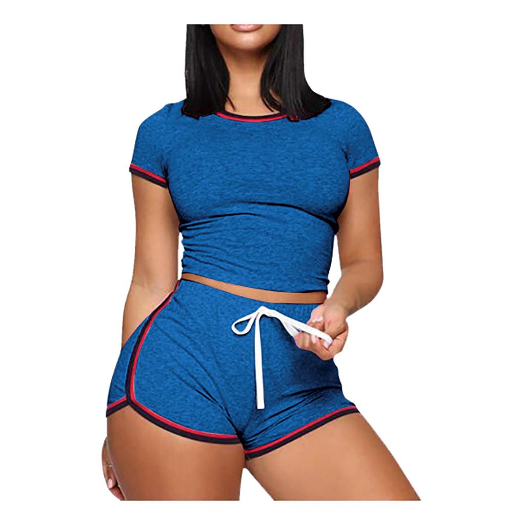 Moda femei Summer Lady Split 2 piese costum sport Set casual din amestec de bumbac