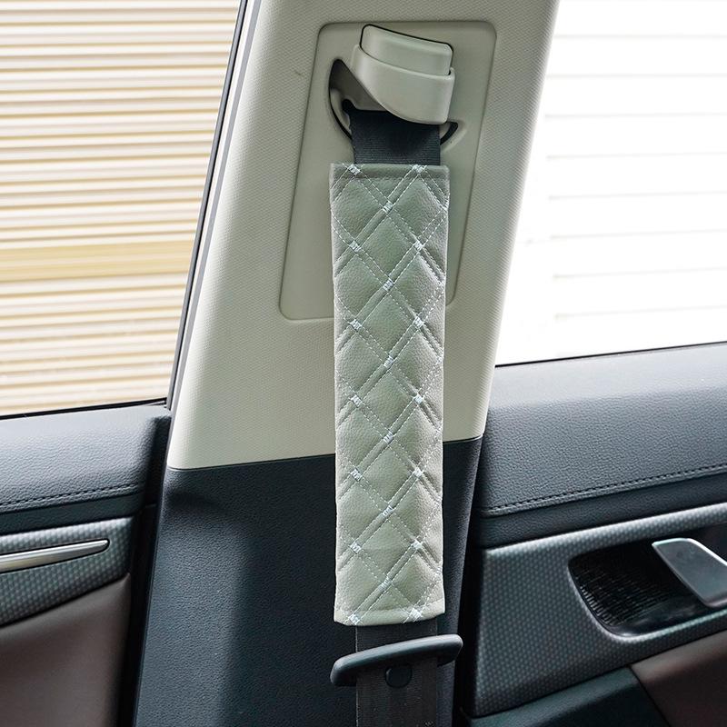 Adjustable Leather Quilted Car Seat Belt Shoulder Pad - Universal, Comfortable, All-Season Protection