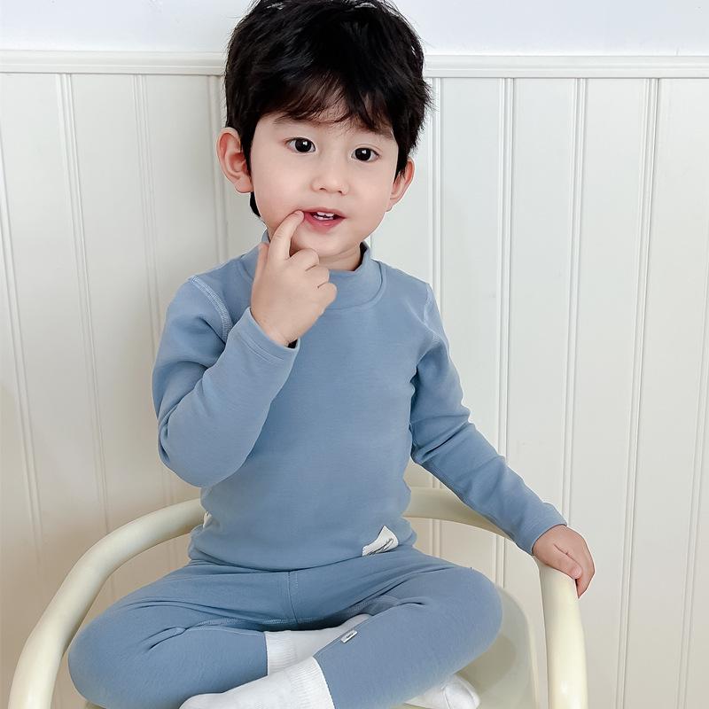 Kids' High-Neck Thermal Underwear Set - Combed Cotton, Thickened, for Boys & Girls