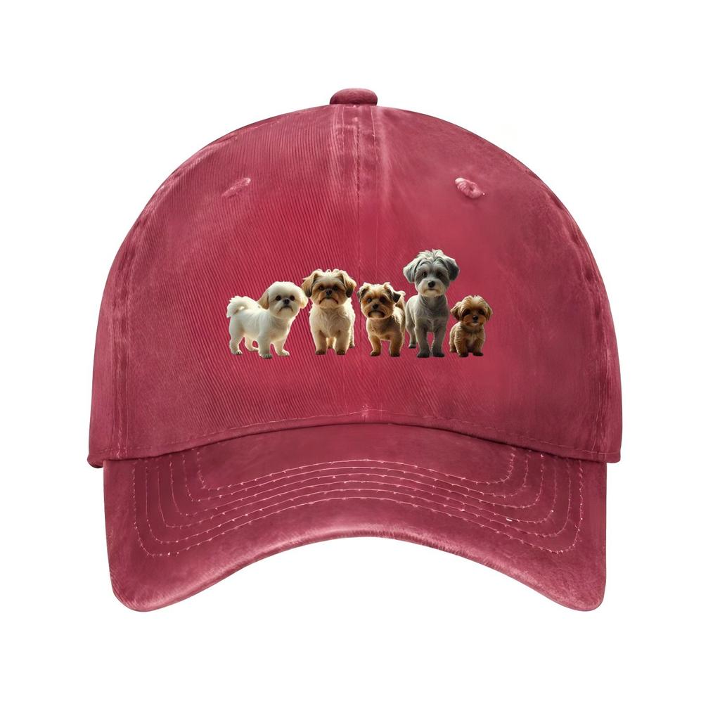 Uroczy Mały Piesek Grupa Nadruk Czapka Baseballowa Regulowana Oddychająca Kapelusz Przeciwsłoneczny dla Miłośników Psów Casualowa Czapka Outdoorowa