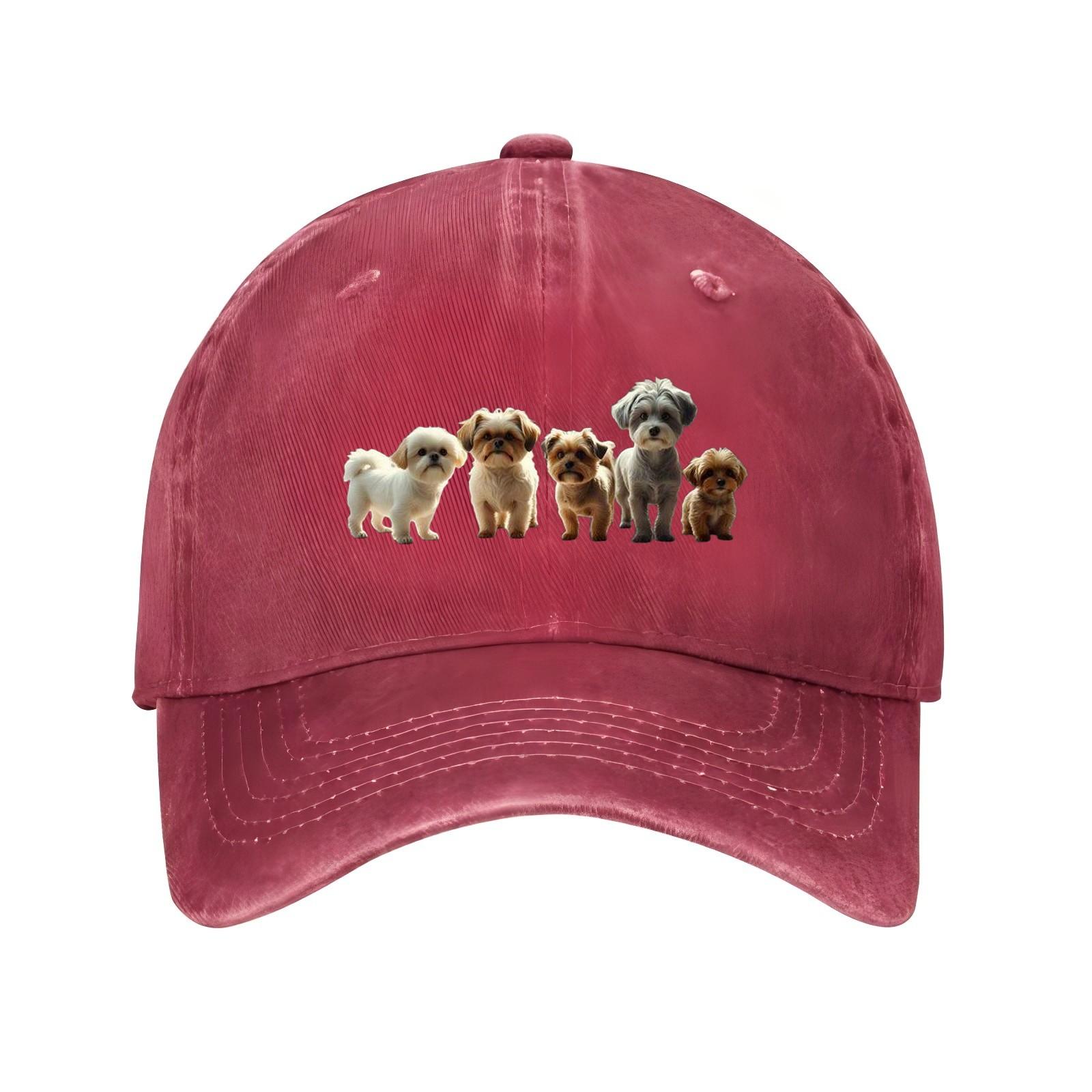

Cute Small Puppy Group Print Baseball Cap Adjustable Breathable Sun Hat for Dog Lovers Casual Outdoor Cap One Size